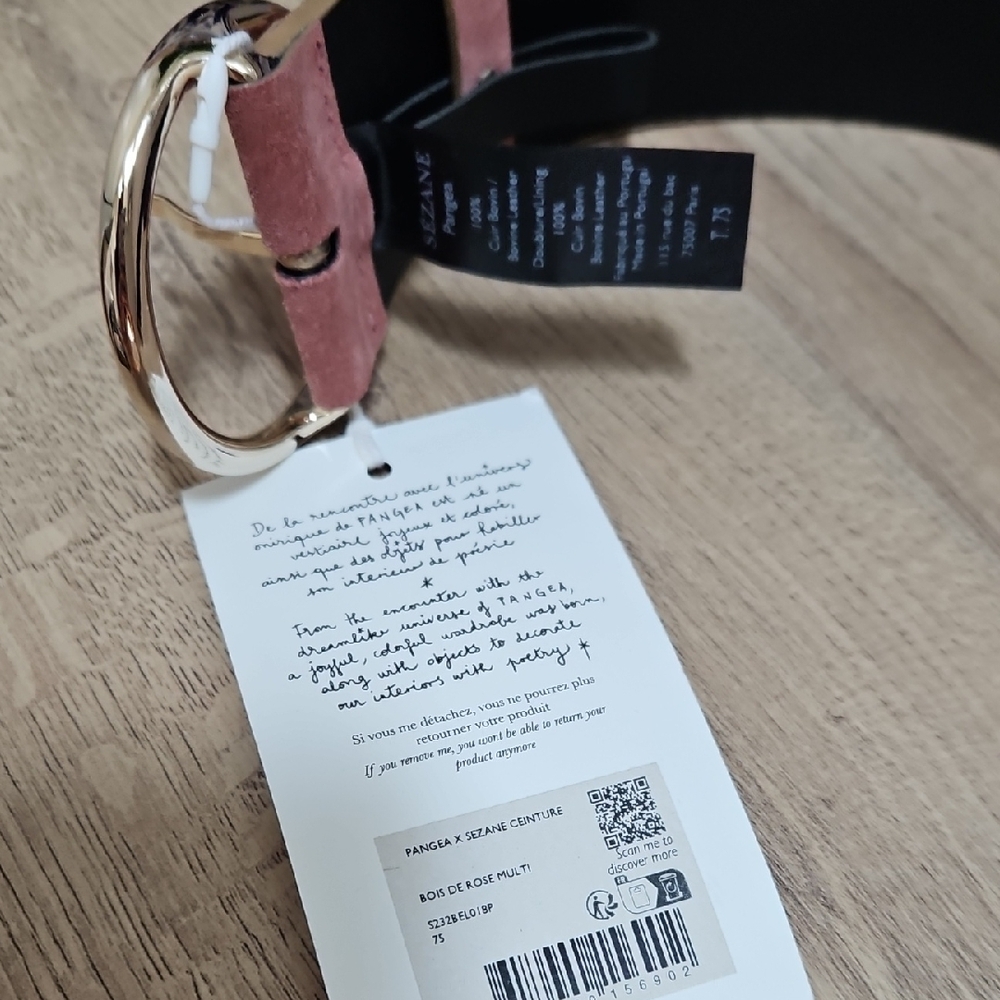 Sezane X Pangea Rosewood and Taupe Belt with Circular Buckle - Picture 4 of 4